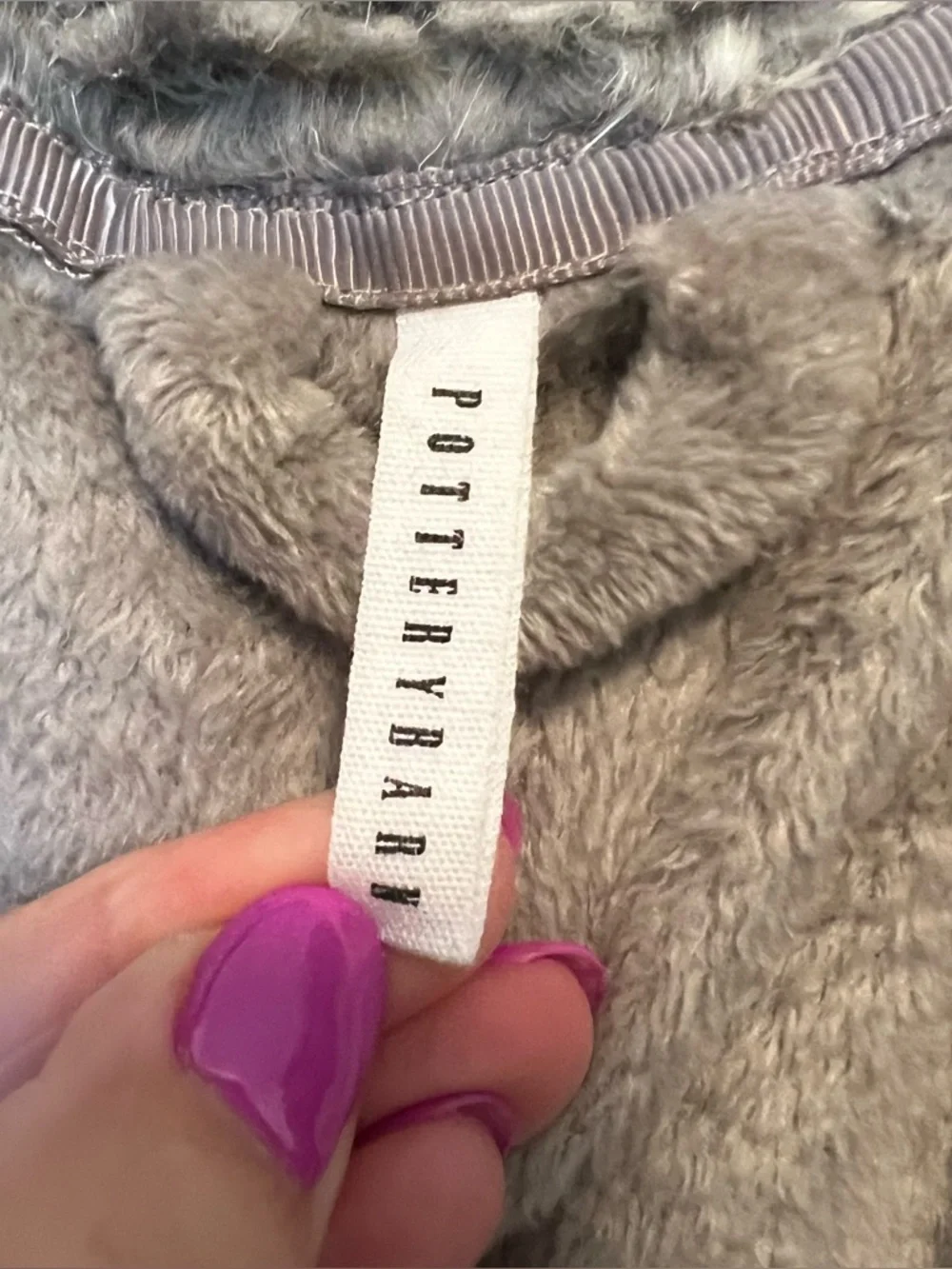 Pottery Barn Faux Shearling Plush Gray Hoodie Robe size medium
